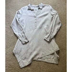 J Jill Love Linen Tunic Womens Small Beige Oversized Asymmetrical Popover